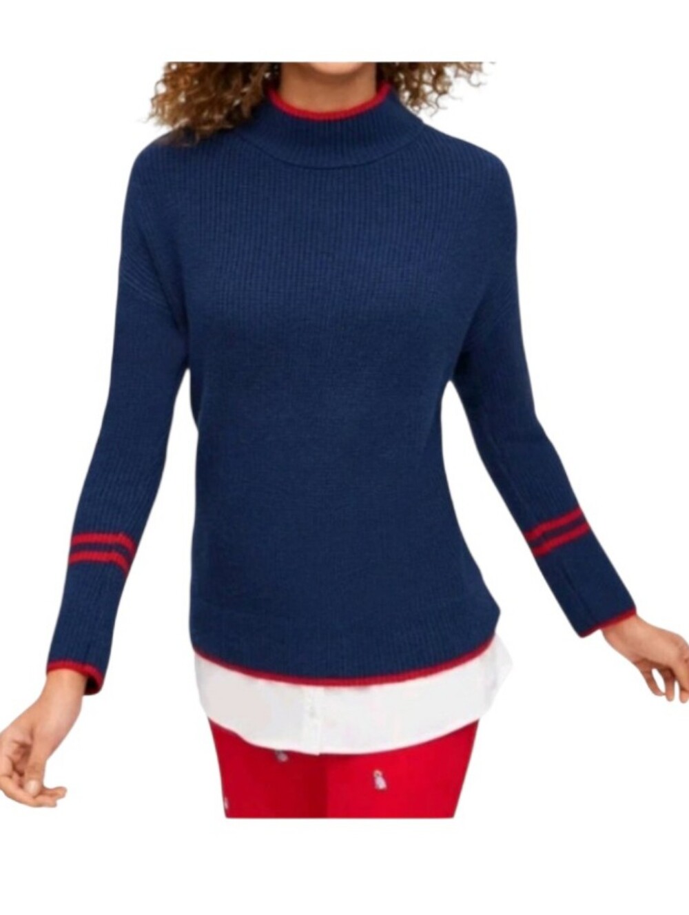 Talbots Layered Look Mock Neck Sweater Preppy Academia